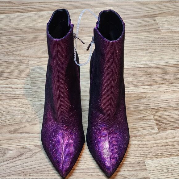 🔥NWT Nine West Iridescent Fuchsia "Tryin" Silver Stiletto Booties Size 7 - Picture 5 of 16